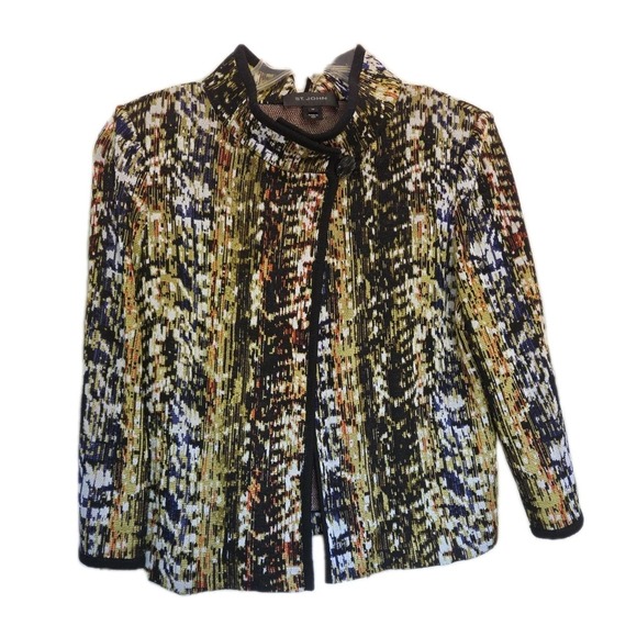 St. John Jackets & Blazers - St John Size 10 Jacket/cardigan Art To Wear Abstract 1 Button Closure 3/4 Sleeve